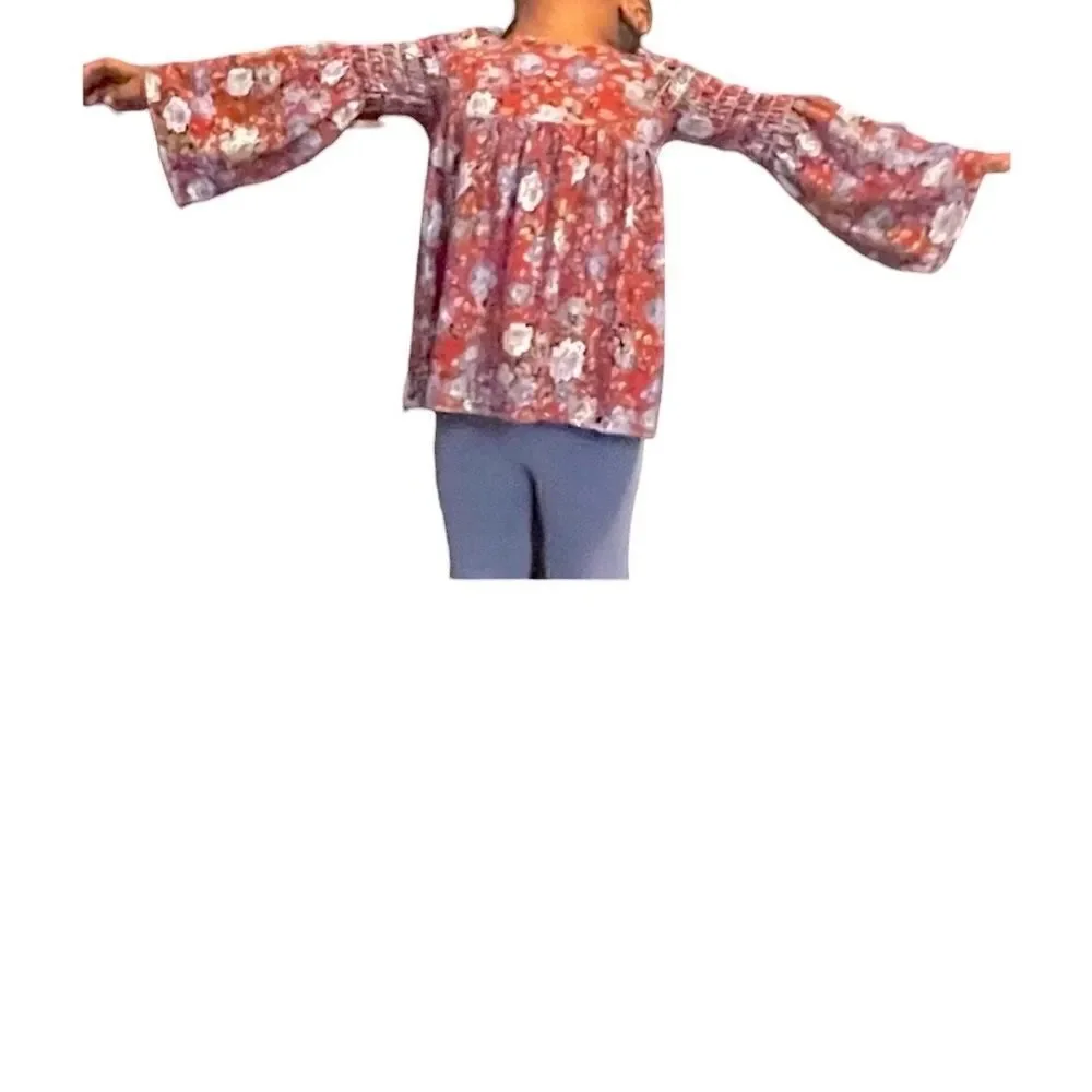 KIDS Girls BNWT Bonnie Jean Size: 2/2T Red Blue Flowered Top with Blue L…